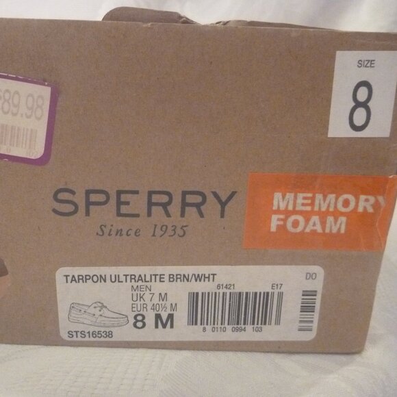 New Sperry Tarpon Ultralite 2-Eye Boat Shoes Brown Leather Men 8 M Top Sider - Picture 4 of 15